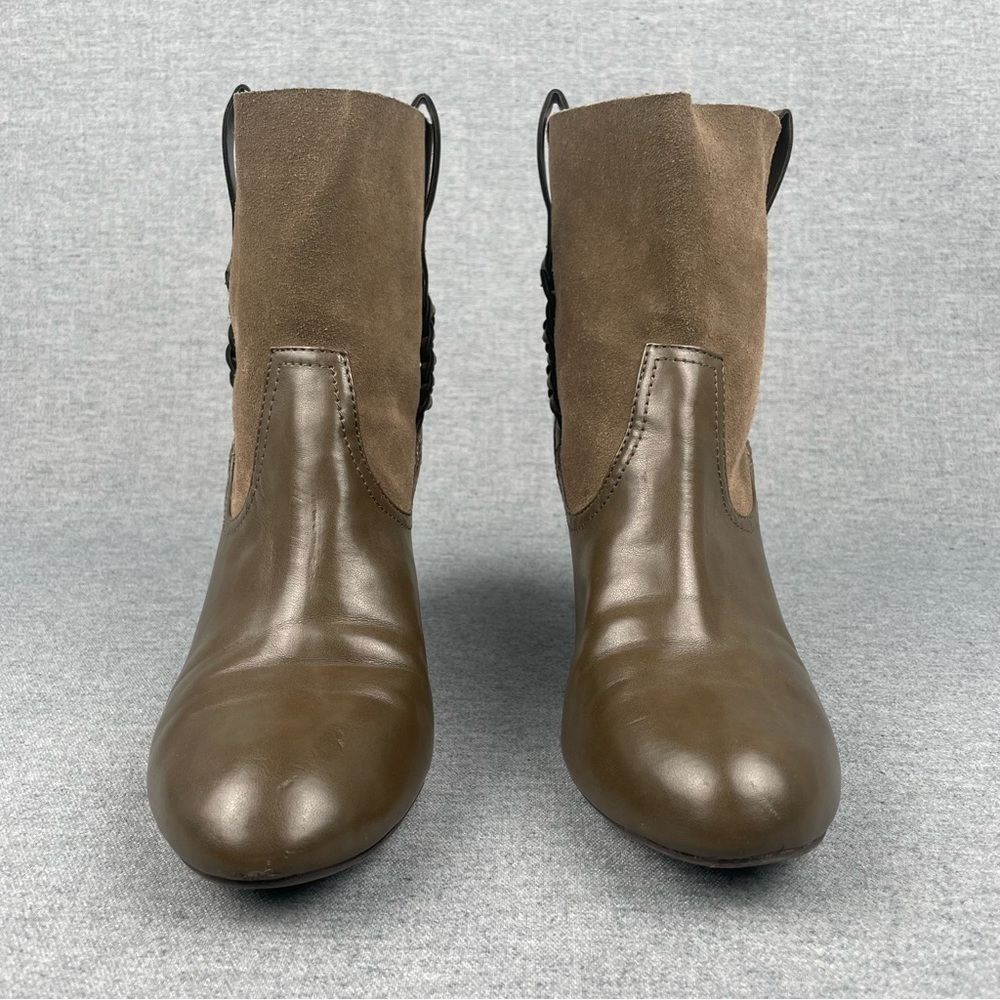 Jessica Simpson Boot Women 10 Olive Green Leather Ankle Bootie Suede Boho Hippie - Picture 4 of 14